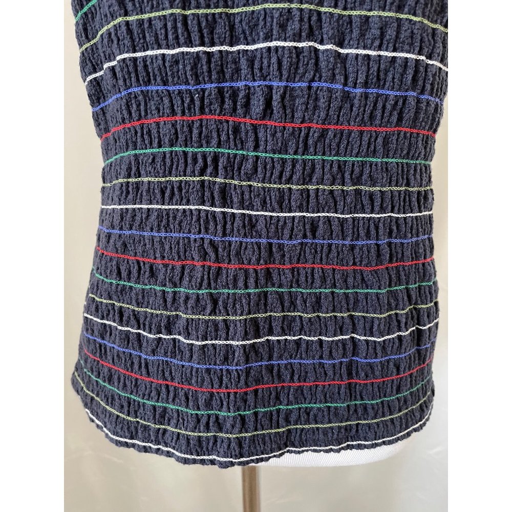 Christopher & Banks Blue Multi-Color Striped Crinkle Stretch Sleeveless/Tank Top - Picture 3 of 11